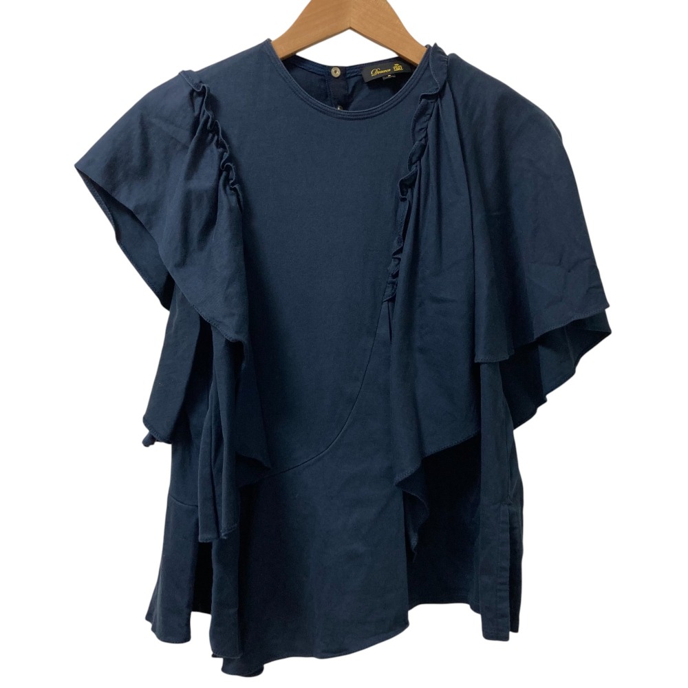 【中古】美品 Drawer ドゥロワー テンジク アシンメトリー カットソー 半袖 Tシャツ プルオーバー 6517-206-0507 サイズ2 ネイビー レディース Luxs ブランド古着のリュクス