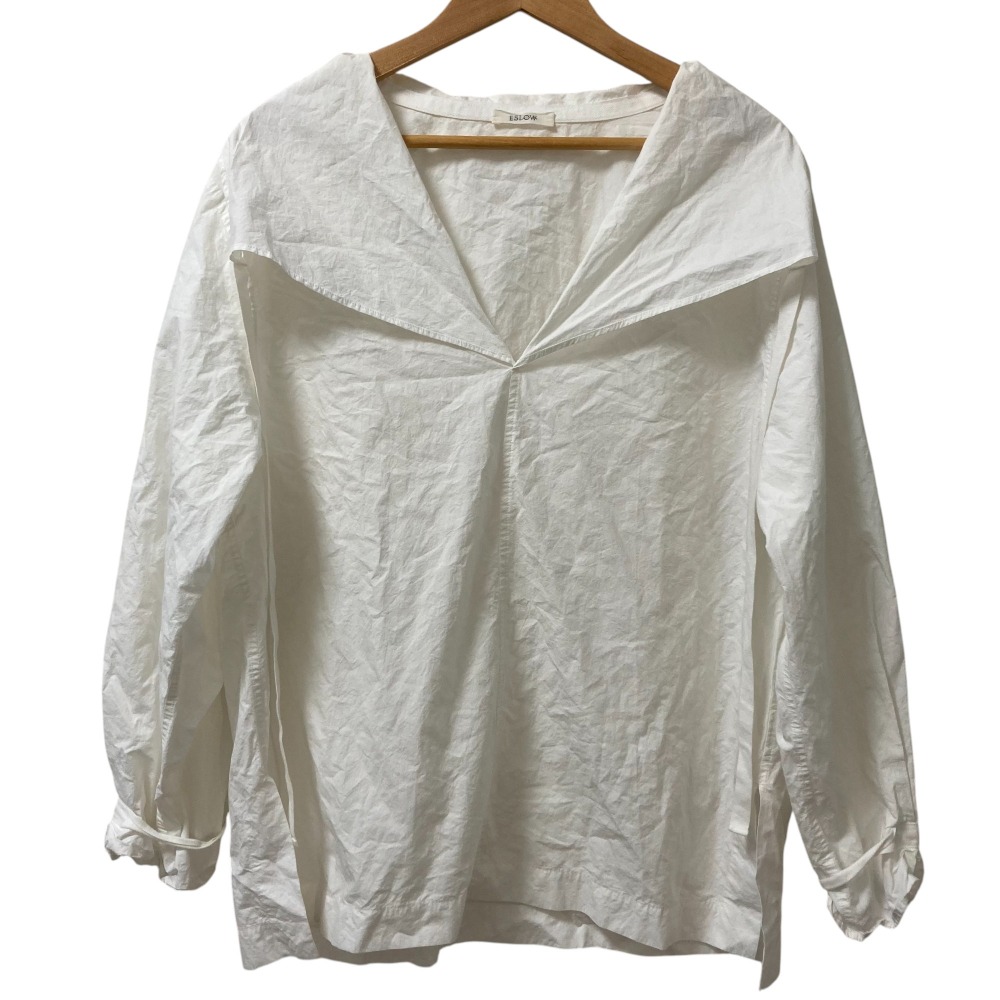 【中古】良品 23SS ESLOW エスロー DRAWSTRING SHIRT タイプライター 長袖 プルオーバー ドローストリング シャツ ブラウス F ホワイト レディース Luxs ブランド古着のリュクス