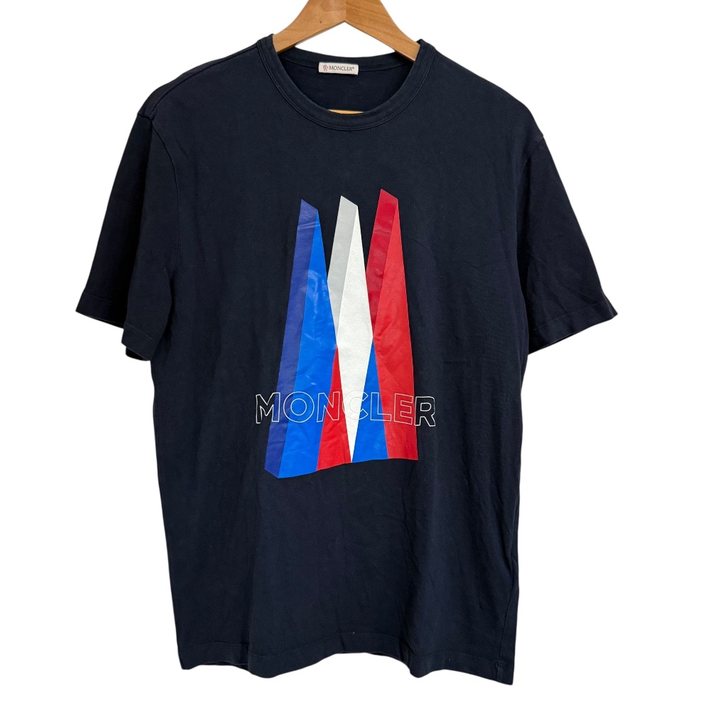 【中古】良品 MONCLER モンクレール 半袖 プリント Tシャツ カットソー サイズM ネイビー メンズ Luxs ブランド古着のリュクス
