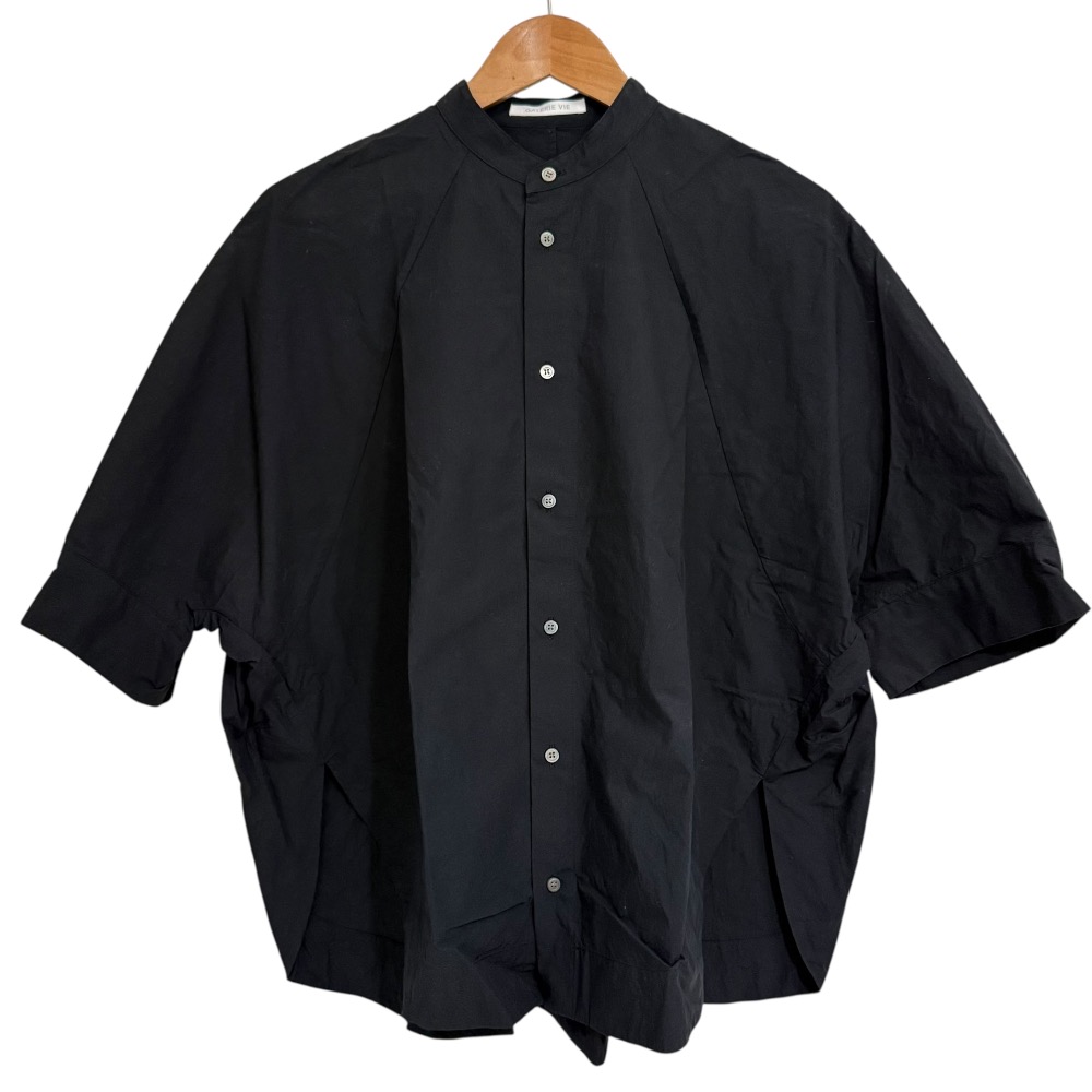 【中古】良品 24AW GALERIE VIE ギャルリーヴィー コットンブロード ラグランスリーブ ワイドシャツ サイズF ブラック レディース Luxs ブランド古着のリュクス