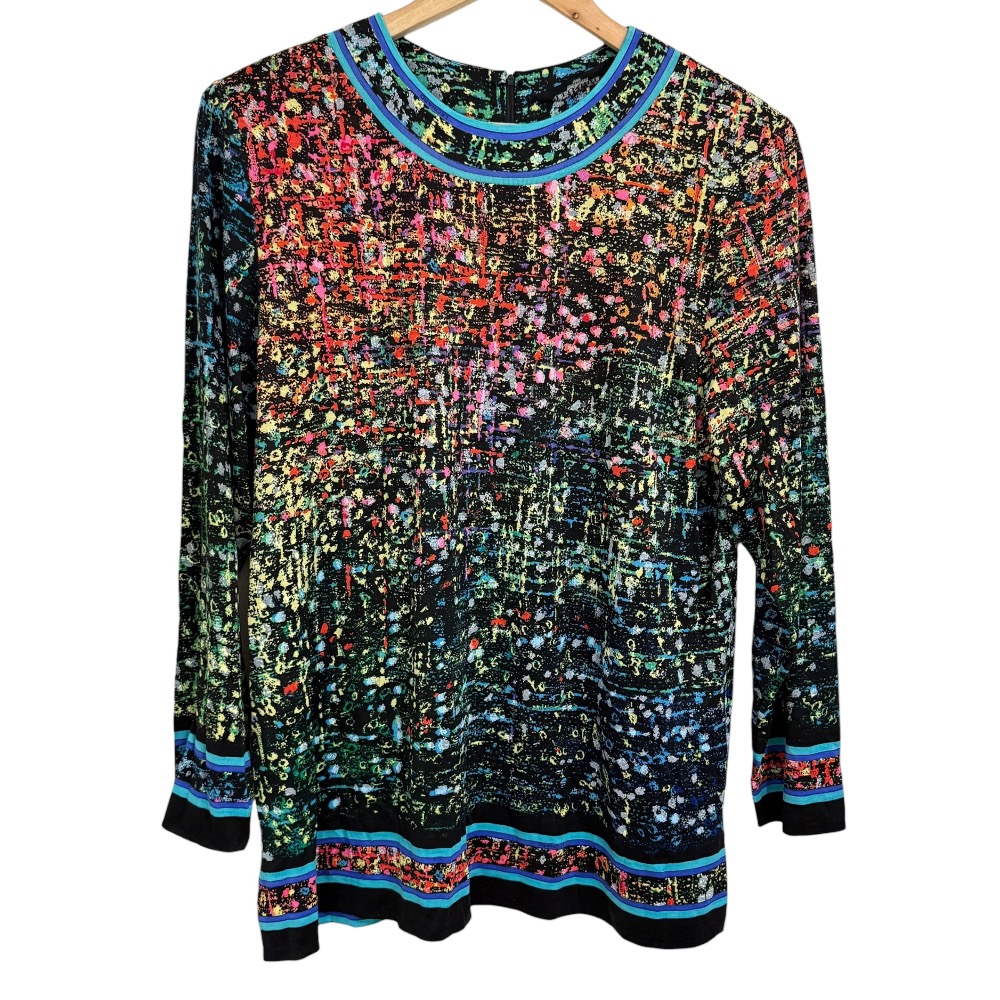 【中古】美品 LEONARD FASHION レオナールファッション シルクブレンド 長袖 プルオーバー ニットブラウス LL マルチカラー レディース Luxs ブランド古着のリュクス