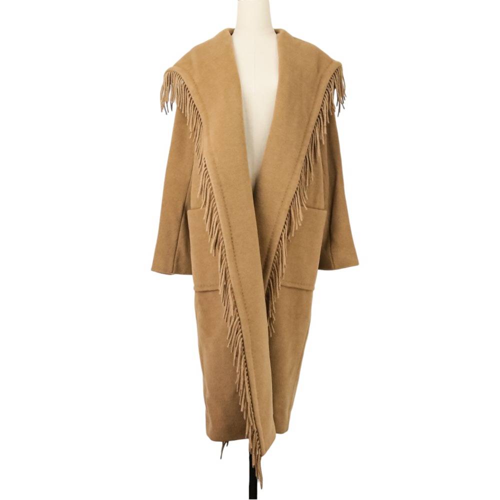 【中古】良品 Max Mara マックスマーラ キャメル100％ フリンジ ガウンコート 101601836 サイズ36 キャメル レディース Luxs ブランド古着のリュクス