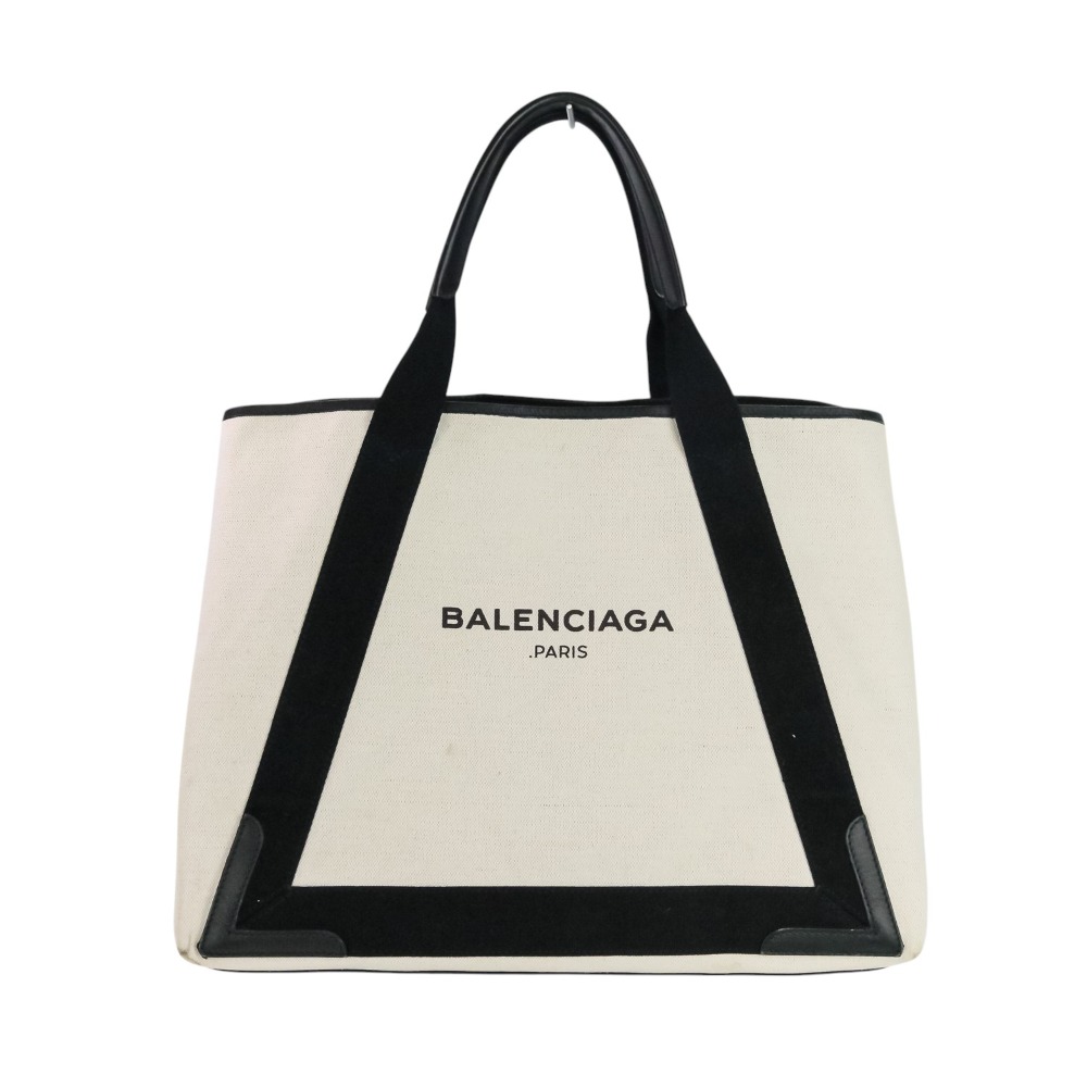 【中古】良品 BALENCIAGA バレンシアガ ネイビーカバス M キャンバス トートバッグ 339936 アイボリー ブラック レディース Luxs ブランド古着のリュクス