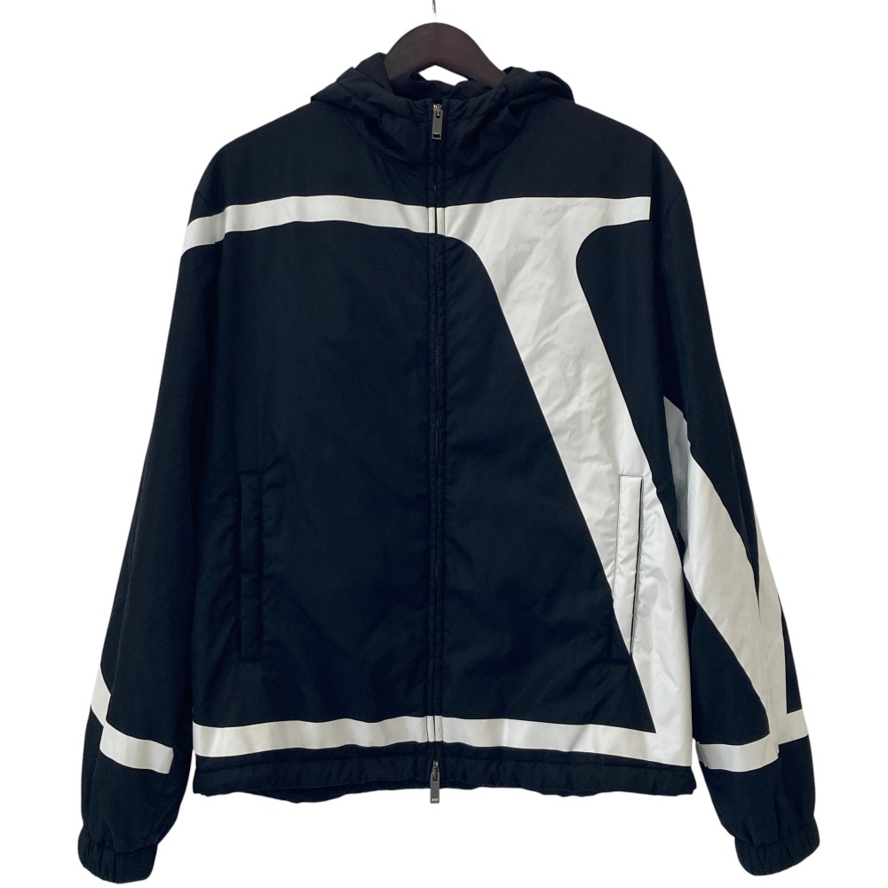 【中古】良品 21AW VALENTINO ヴァレンティノ Vロゴ プリント ナイロン パデッドジャケット サイズ46 ブラック メンズ Luxs ブランド古着のリュクス