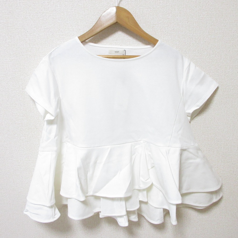 【中古】未使用 25SS yori ヨリ ダブルフレアカットソー 半袖 ペプラム Tシャツ トップス F ホワイト レディース Luxs ブランド古着のリュクス