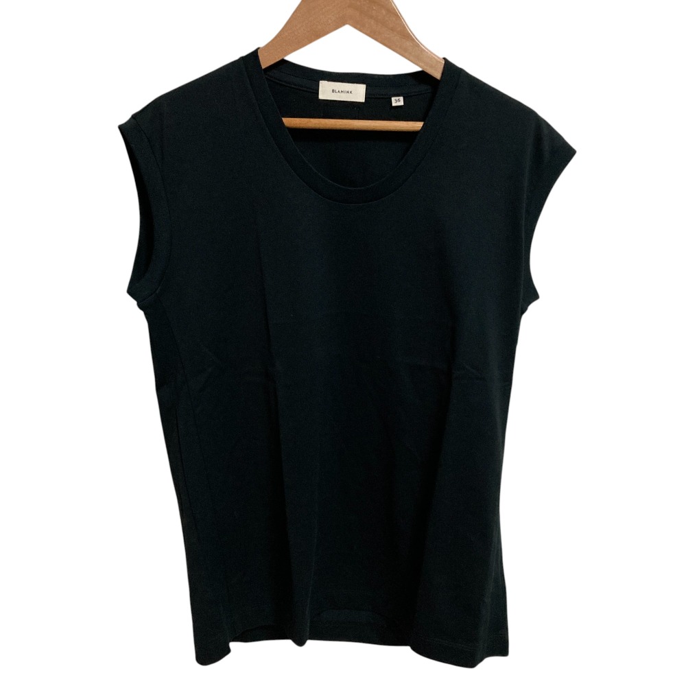 【中古】美品 24AW BLAMINK ブラミンク コットンロゴパッチノースリーブ カットソー 7917-299-0057 サイズ36 ブラック レディース Luxs ブランド古着のリュクス
