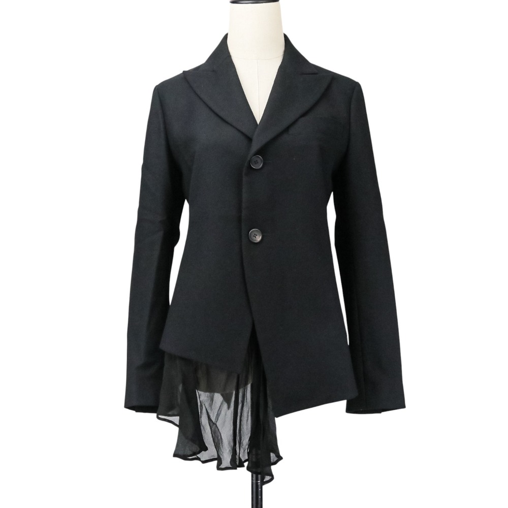 【中古】美品 24AW Yohji Yamamoto ヨウジヤマモト シルクシフォン フラシ布付 テーラードジャケット FO-J22-105 サイズ1 ブラック レディース Luxs ブランド古着のリュクス
