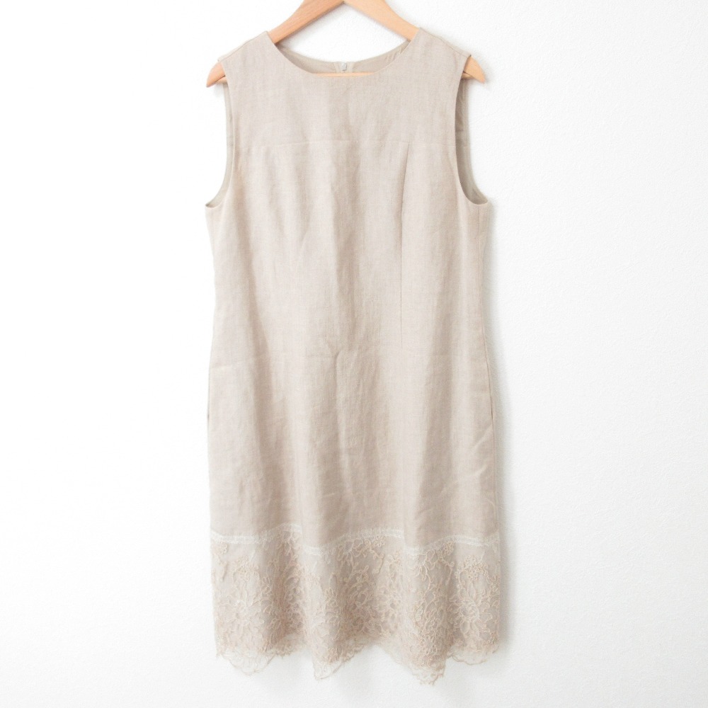 【中古】良品 FOXEY フォクシー Linen Dress レース ノースリーブ ワンピース 40207 サイズ40 ベージュ レディース Luxs ブランド古着のリュクス