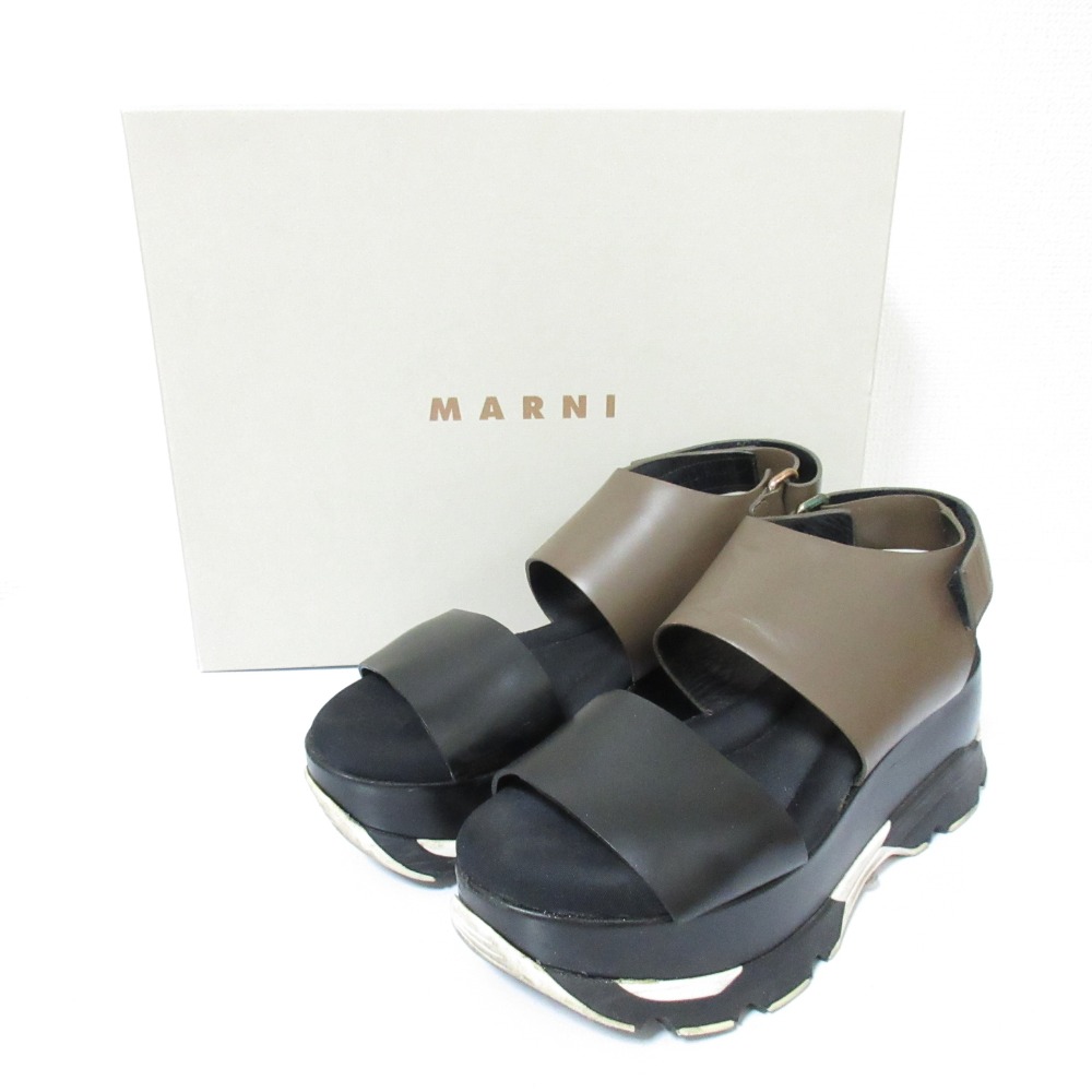 【中古】 MARNI マルニ カラーブロック サンダル 厚底 プラットフォーム スポサン SAMSW15G08 サイズ37 約24cm ブラウン×ブラック レディース Luxs ブランド古着のリュクス