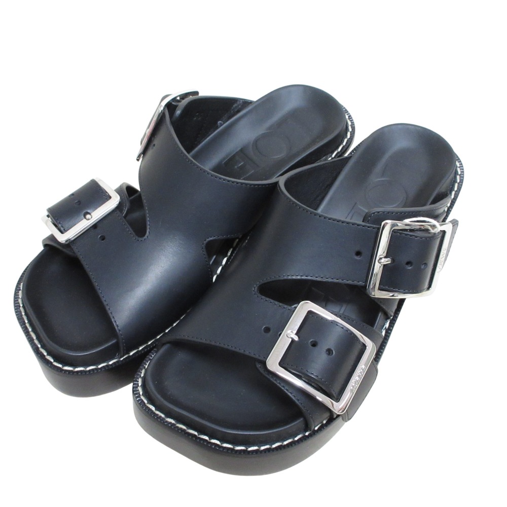 【中古】未使用 LOEWE ロエベ EASE HEEL Do イーズ ヒール スライド ミュール サンダル 35 22.5cm相当 ブラック レディース Luxs ブランド古着のリュクス