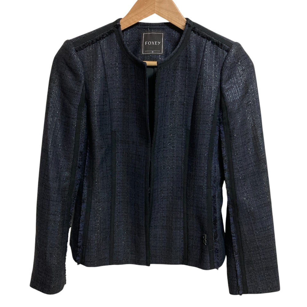美品✨フォクシー ツイードジャケット レディツイード 襟付き 黒ブラック 38 中古・古着通販】FOXEY BOUTIQUE (フォクシー ブティック) ツイード