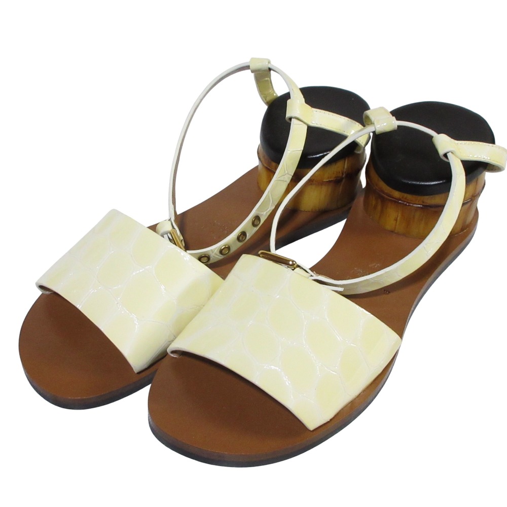 【中古】新品同様 MARNI マルニ 型押し エナメル ストラップ サンダル バンブー 37 24.0cm相当 キナリ レディース Luxs ブランド古着のリュクス