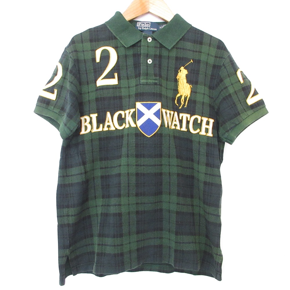 【中古】良品 POLO RALPH LAUREN ポロラルフローレン ビッグポニー ブラックウォッチ チェック柄 半袖 ポロシャツ カットソー M グリーン系 メンズ Luxs ブランド古着のリュクス