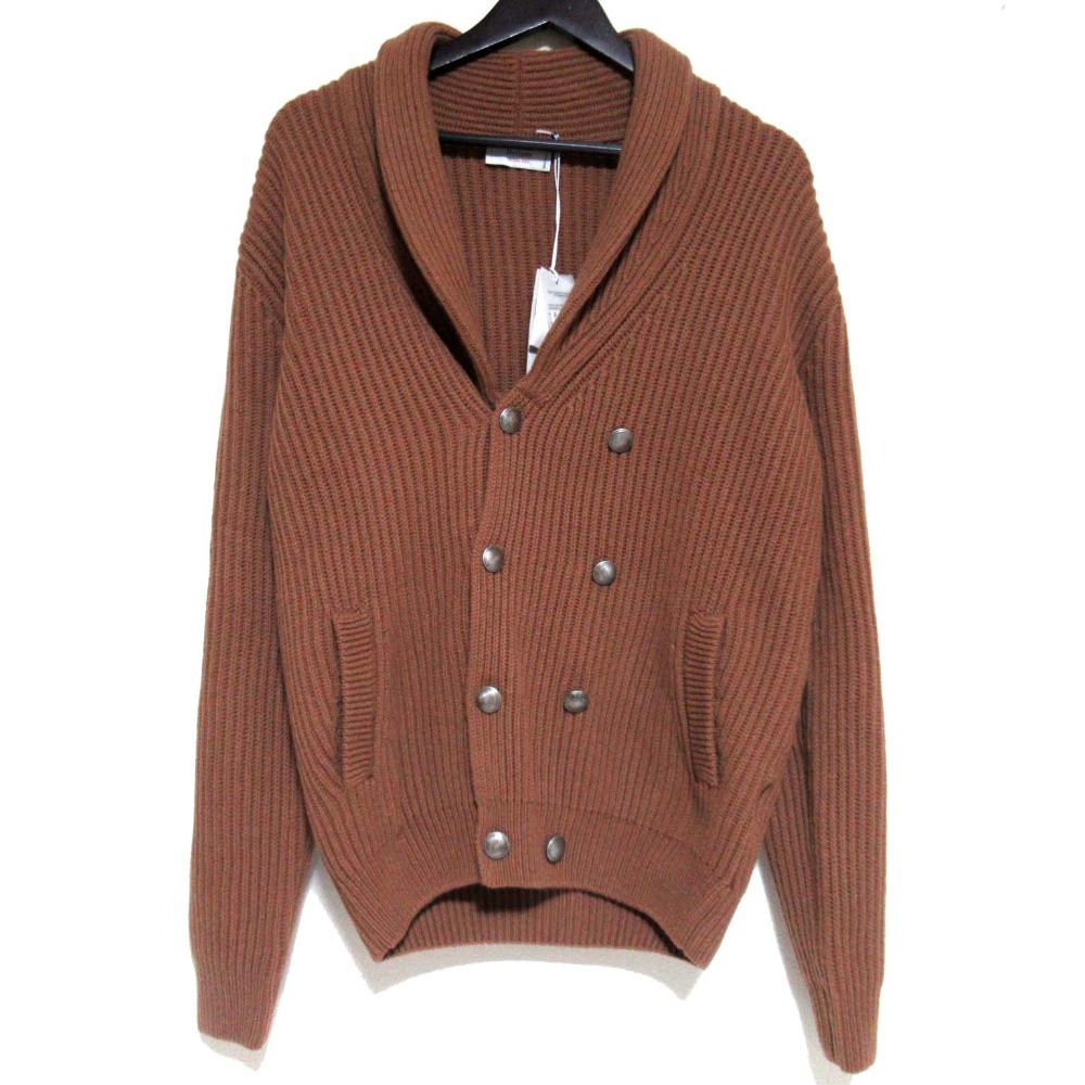 【中古】新品同様 FERRANTE フェランテ Super120'S メリノウール カシミヤブレンド ダブルブレスト ニットジャケット カーディガン 50 ブラウン メンズ Luxs ブランド古着のリュクス