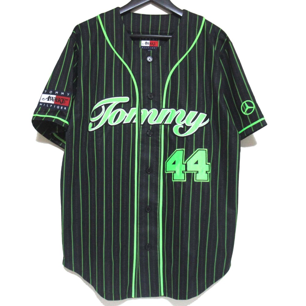 【中古】美品 23SS TOMMY HILFIGER トミーヒルフィガー メルセデスベンツ AMG F1 アウェイク ベースボールシャツ Mサイズ ブラック グリーン メンズ Luxs ブランド古着のリュクス