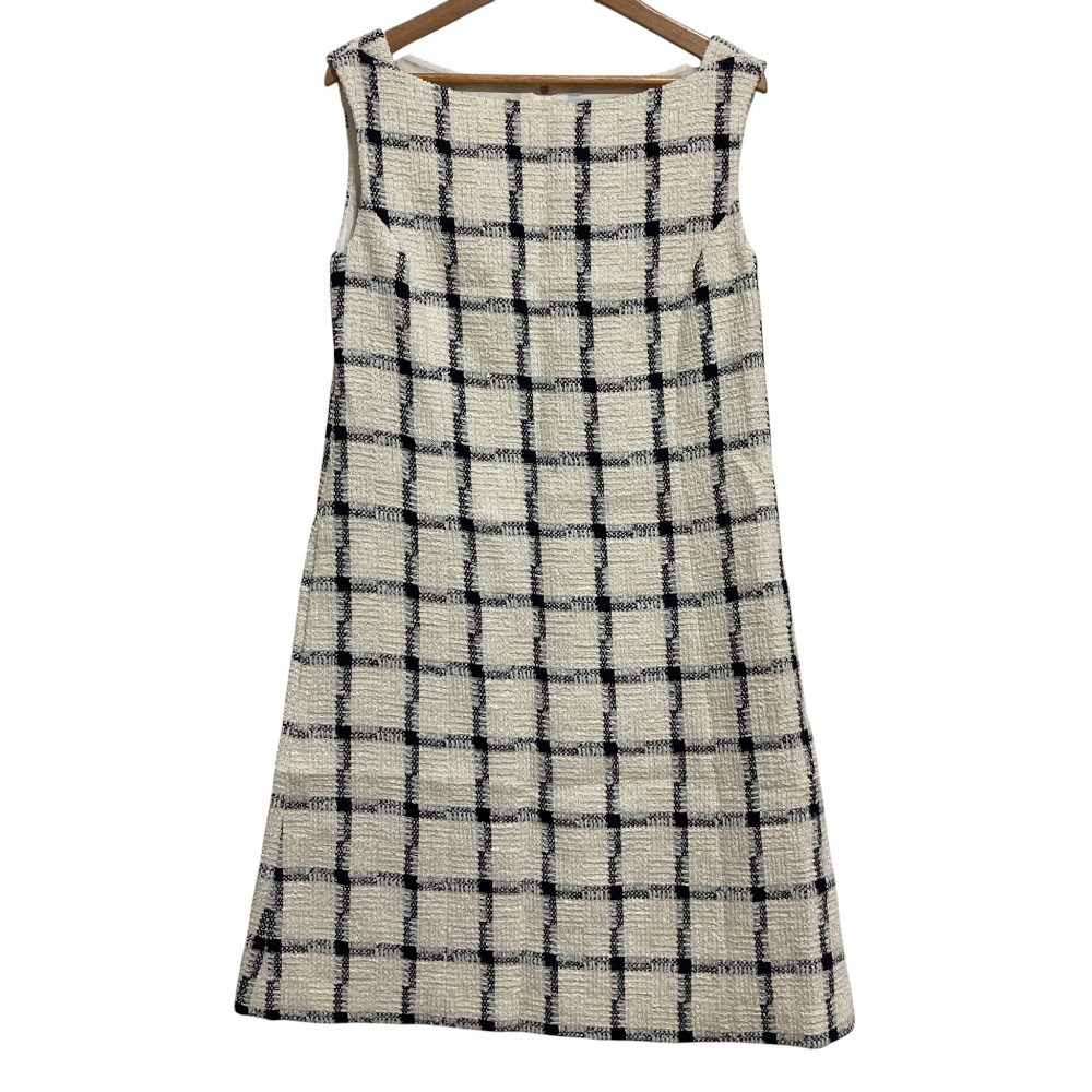 【中古】良品 FOXEY フォクシー Elegant Check チェック ノースリーブ ワンピース 41220 サイズ38 アイボリー ネイビー レディース Luxs ブランド古着のリュクス