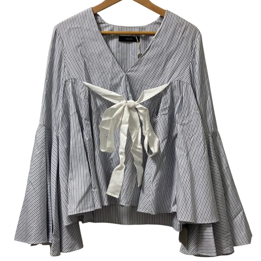 【中古】未使用 ELLERY エレリー DECO Vネック 長袖 フレア ブラウス I42 ブルー レディース Luxs ブランド古着のリュクス