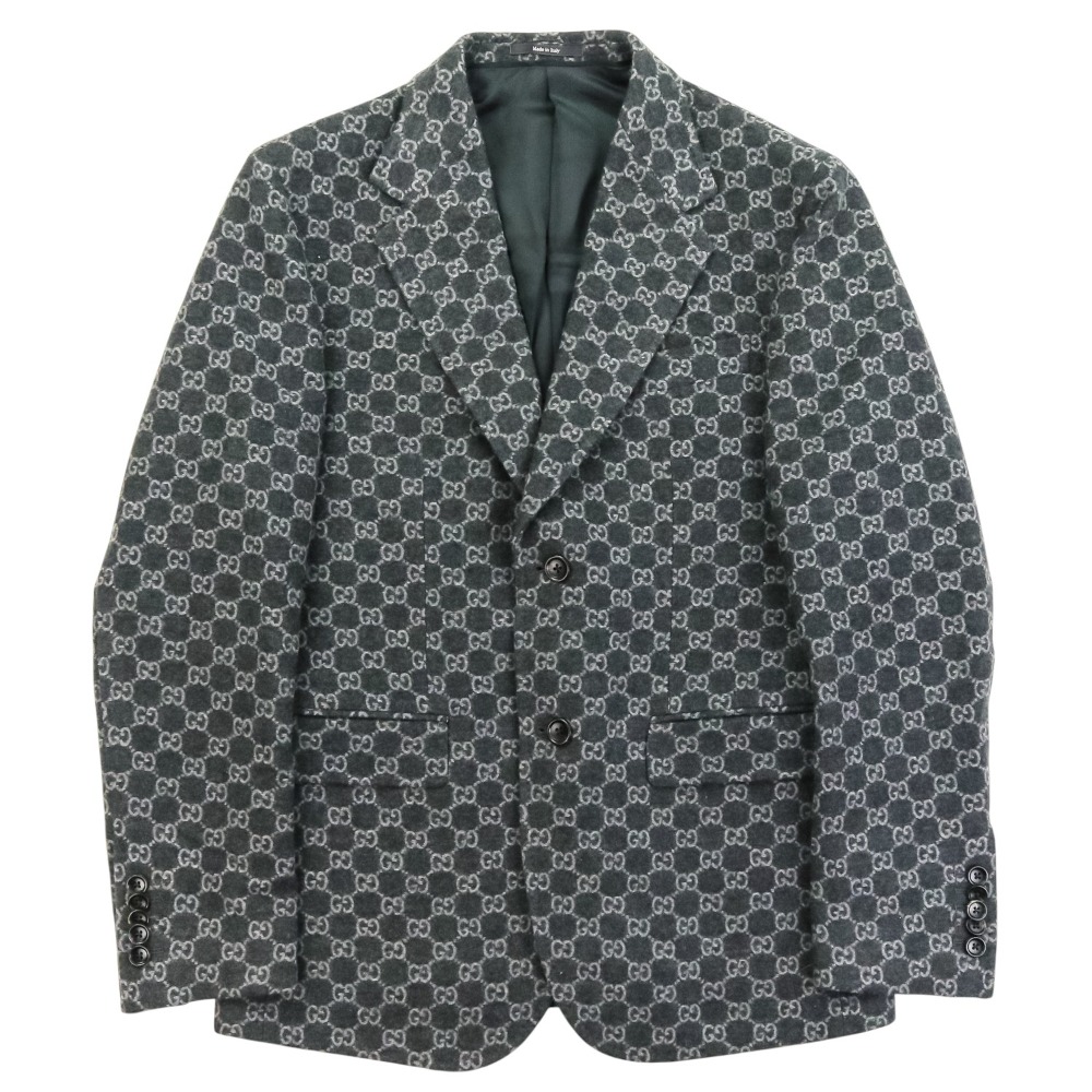 【中古】美品 24SS GUCCI グッチ GGウールフランネル テーラードジャケット 770366 サイズ46 グレー メンズ Luxs ブランド古着のリュクス