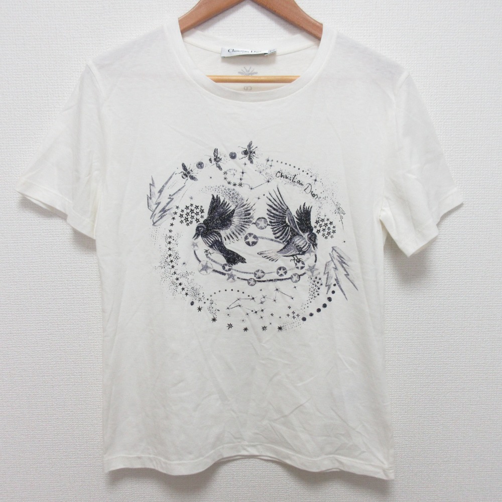【中古】良品 22SS Christian Dior クリスチャンディオール ロゴ×バードプリント Tシャツ カットソー 243T09GE459 サイズS ホワイト レディース Luxs ブランド古着のリュクス