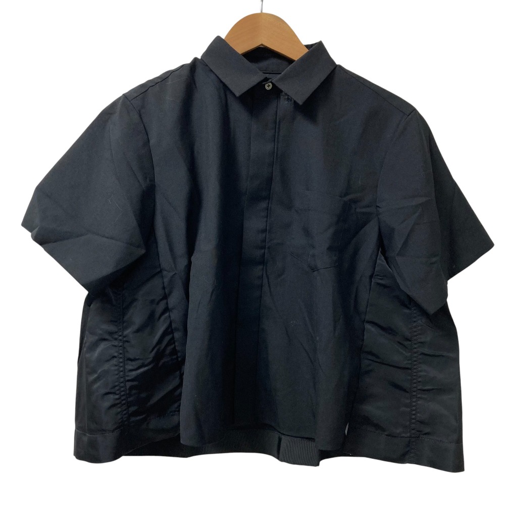 【中古】美品 25SS sacai サカイ Suiting Mix Shirt 半袖 シャツ 25-07944 サイズ3 ブラック レディース Luxs ブランド古着のリュクス|Luxs(ブランド古着のリュクス)