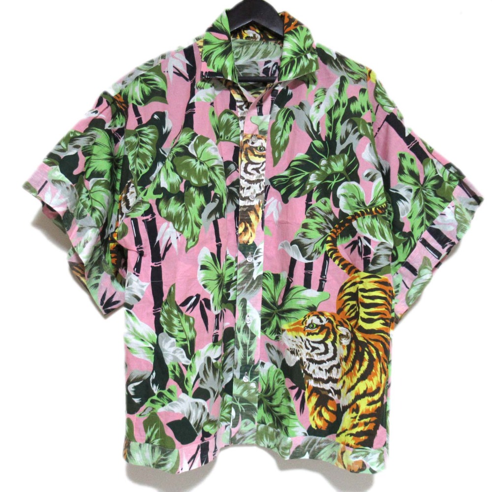 【中古】未使用 KENZO ケンゾー MEMENTO COLLECTION 2 バンブー×タイガー プリント コットンリネン 半袖 オープンカラー アロハシャツ 34 ピンク メンズ Luxs ブランド古着のリュクス|Luxs(ブランド古着のリュクス)