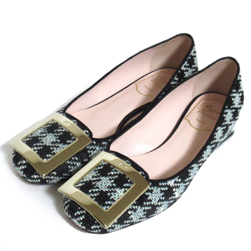 【中古】美品 Roger Vivier ロジェヴィヴィエ バレリーナ スクエアバックル ツイード パンプス 35.5 22.5cm ブラック×ブルー系 レディース Luxs ブランド古着のリュクス