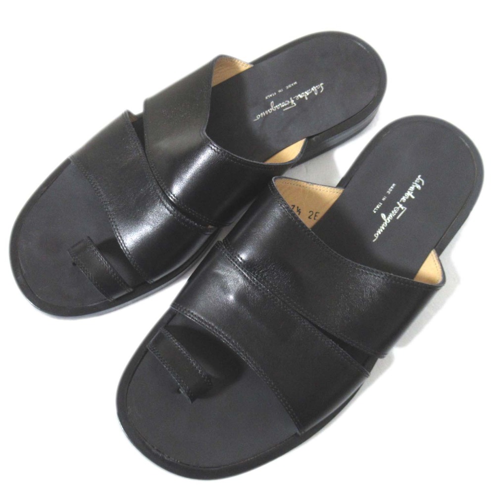 【中古】美品 Salvatore Ferragamo サルヴァトーレフェラガモ フラット トングサンダル サイズ7.5 2E 約25.5cm ブラック メンズ Luxs ブランド古着のリュクス