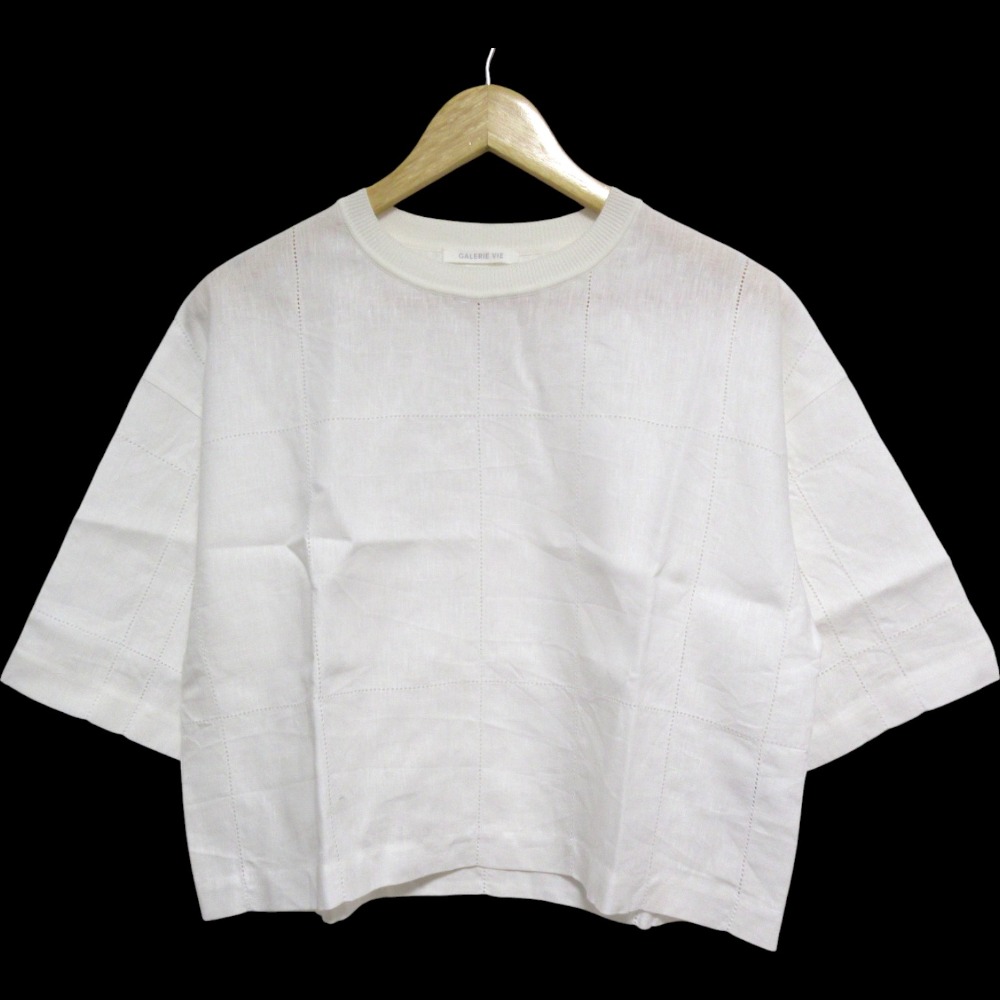 【中古】美品 25SS GALERIE VIE ギャルリーヴィー リネン100％ リブコンビフレンチリネン 半袖 ワイドシャツ サイズF オフホワイト レディース Luxs ブランド古着のリュクス