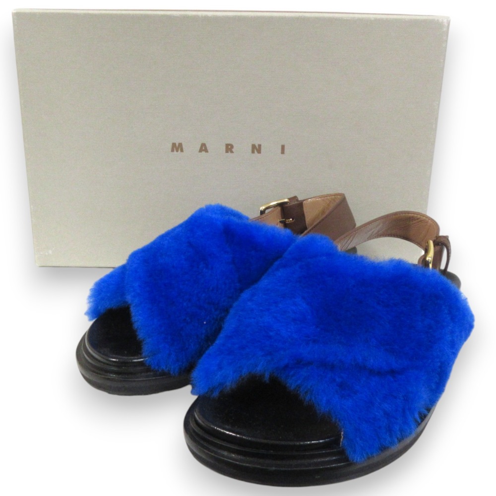 【中古】美品 MARNI マルニ フスベット ボアクロス サンダル 35 約22cm ブルー×ブラック レディース Luxs ブランド古着のリュクス 15,192円