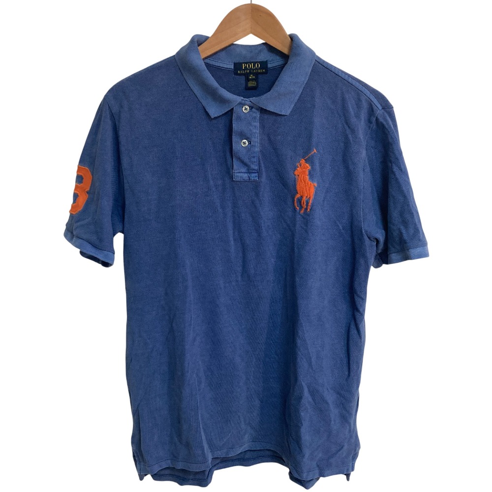 【中古】良品 POLO RALPH LAUREN ポロラルフローレン ビッグポニー 半袖 鹿の子 ポロシャツ カットソー XL 18-20 ブルー キッズ Luxs ブランド古着のリュクス