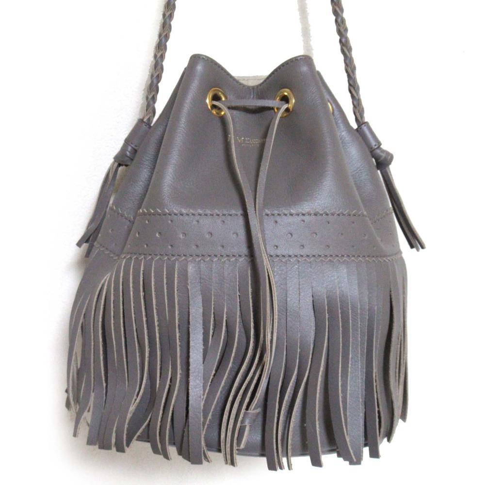 【中古】美品 J&M DAVIDSON ジェイアンドエムデヴィッドソン カーニバル フリンジ バケット ショルダーバッグ グレー レディース Luxs ブランド古着のリュクス