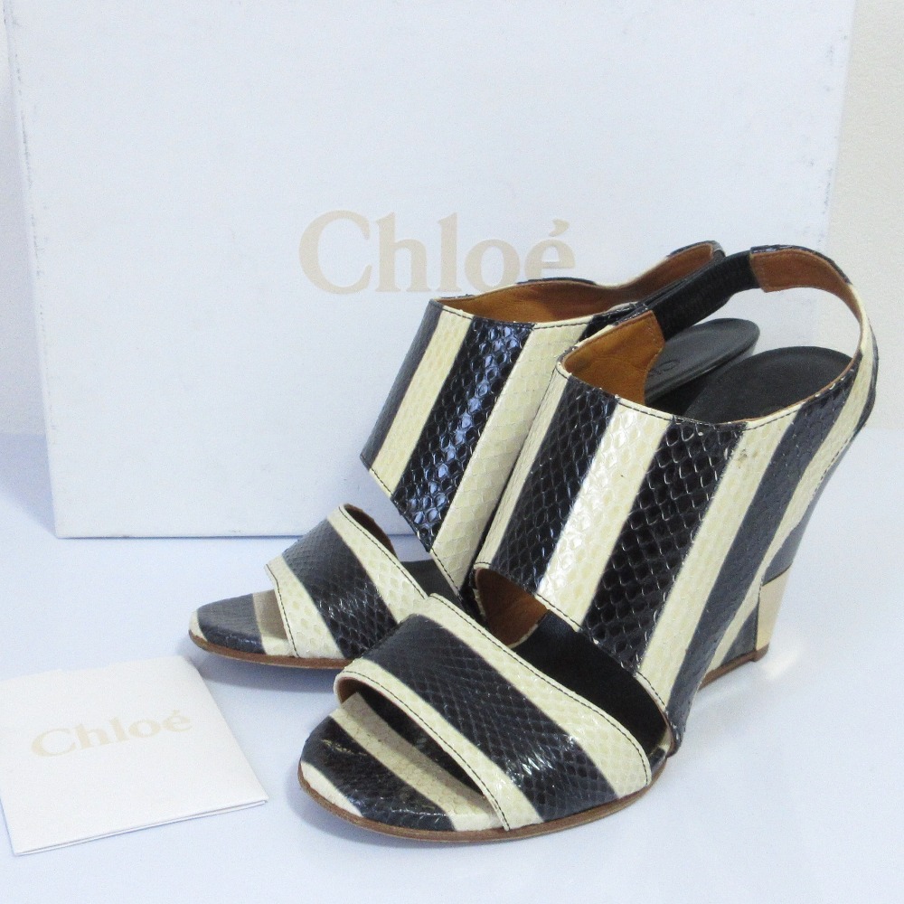 【中古】良品 Chloe クロエ ウェッジソール サンダル サイズ35.5 23cm相当 ホワイト ブラック レディース Luxs ブランド古着のリュクス