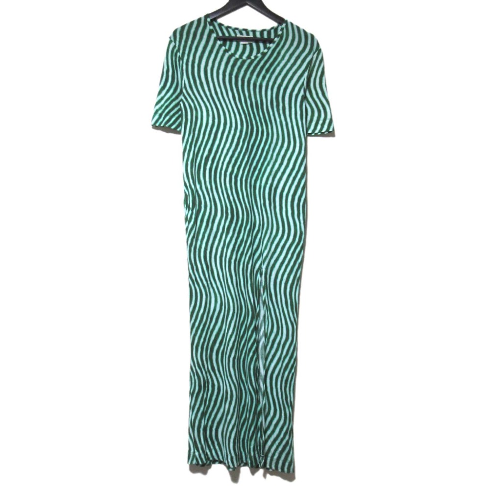 【中古】美品 DRIES VAN NOTEN ドリスヴァンノッテン len lye ストライプ柄 半袖 スリット ロングワンピース Sサイズ グリーン レディース Luxs ブランド古着のリュクス｜Luxs（ブランド古着のリュクス）