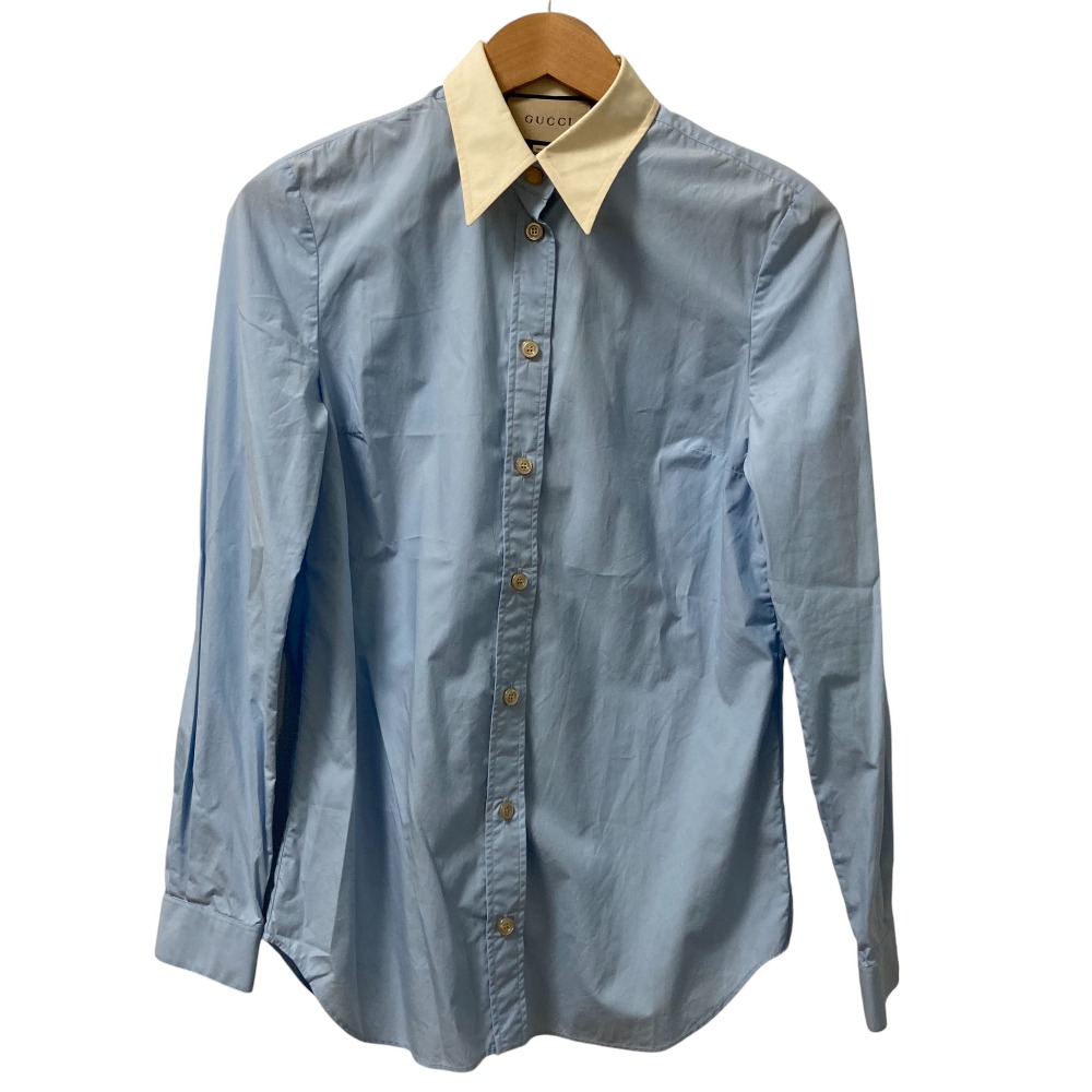 【中古】良品 GUCCI グッチ Popeline Shirt クレリックシャツ 686545 サイズ40 ライトブルー レディース Luxs ブランド古着のリュクス