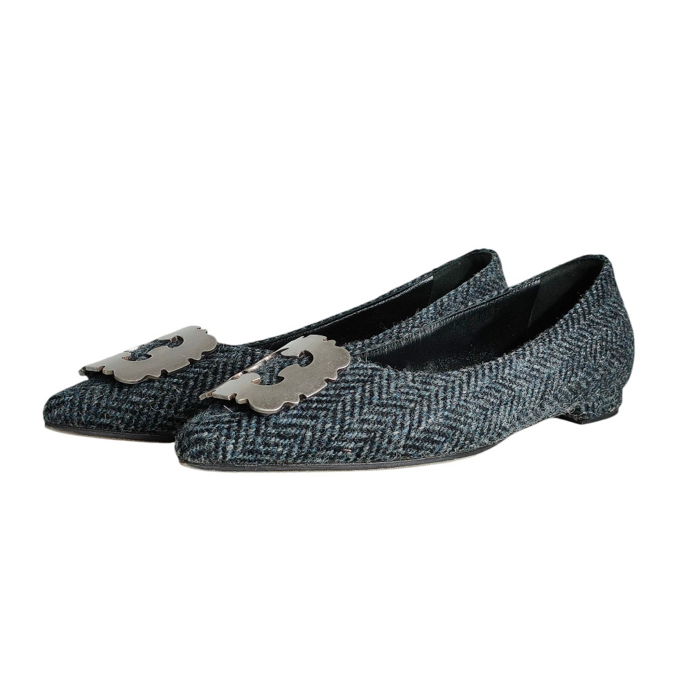 【中古】美品 MANOLO BLAHNIK マノロブラニク  ツイード ZOBIXFLAT フラットパンプス シューズ 35 22cm相当 箱付き グレー レディース Luxs ブランド古着のリュクス