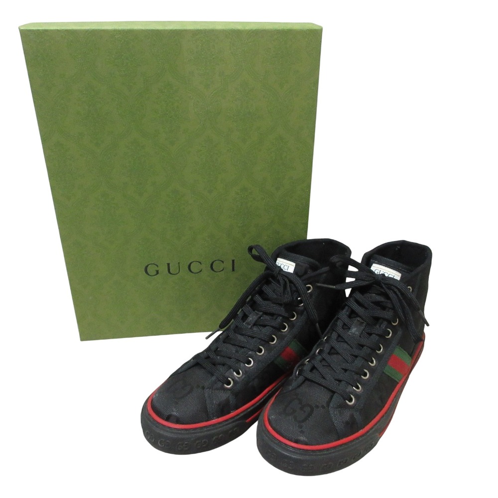 【中古】美品 GUCCI グッチ 20プレフォール テニス1977 GGキャンバス ハイカットスニーカー 7 約26.5cm ブラック メンズ Luxs ブランド古着のリュクス 23,509円