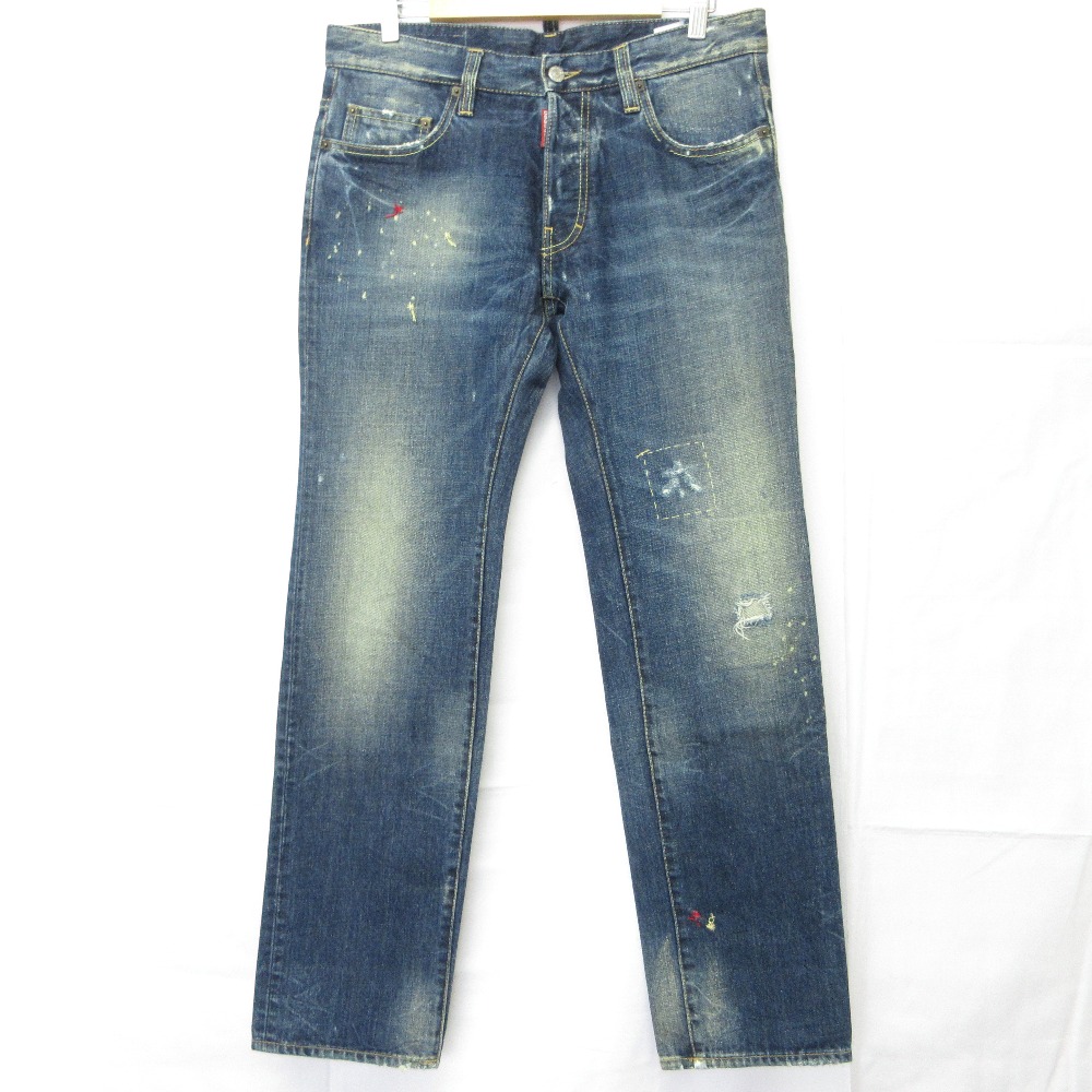 【中古】良品 DSQUARED2 ディースクエアード ダメージ×ペイント加工 デニムパンツ 71LA140 サイズ46 インディゴブルー メンズ Luxs ブランド古着のリュクス 6,027円