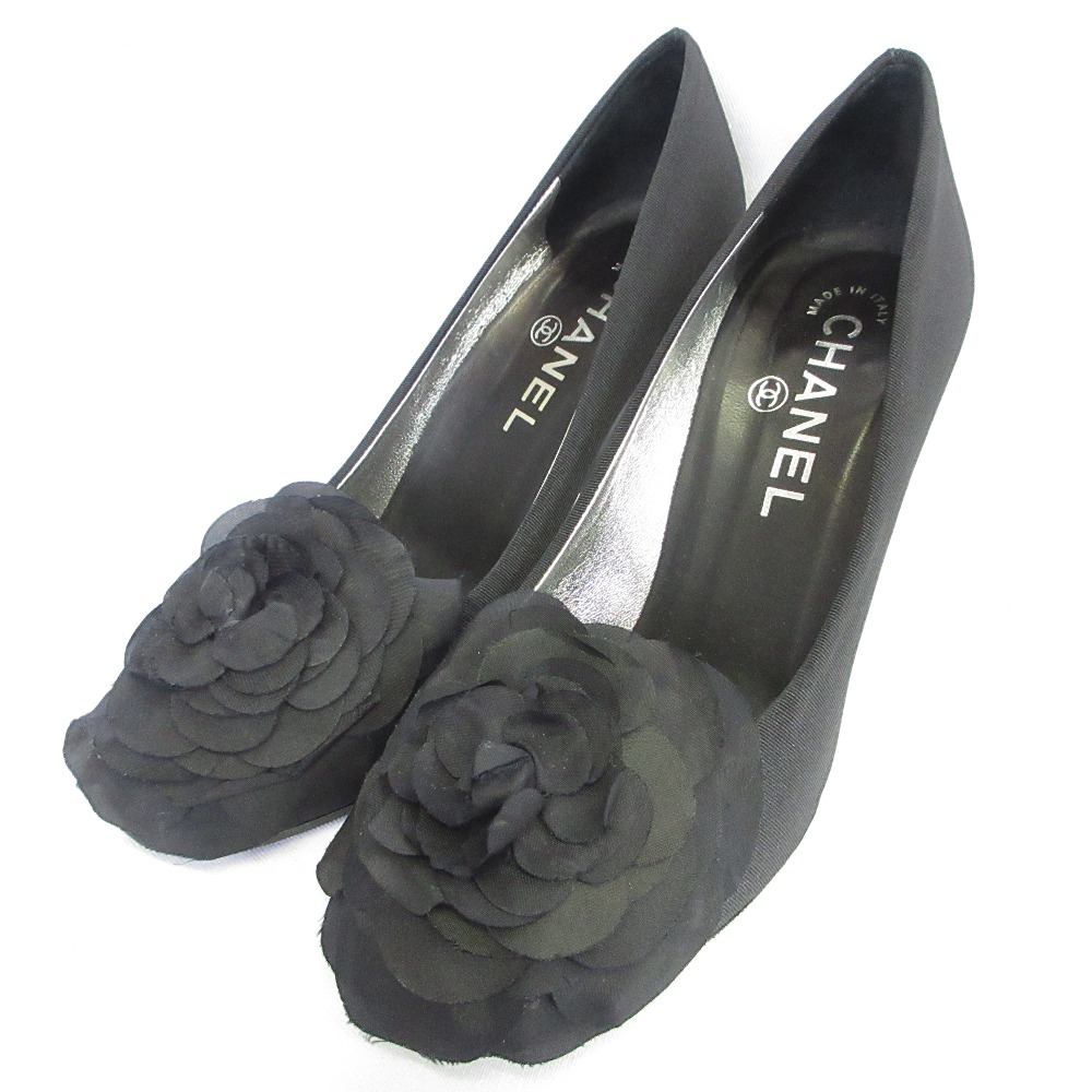 【中古】美品 CHANEL シャネル カメリアコサージュ ハイヒール パンプス サイズ35 1/2 22.5cm相当 ブラック レディース Luxs ブランド古着のリュクス