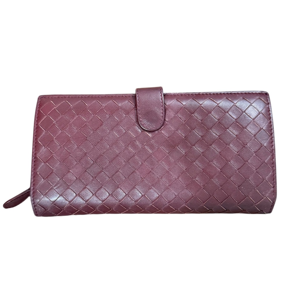 【中古】良品 BOTTEGA VENETA ボッテガヴェネタ イントレチャート 二つ折り 長財布 ロングウォレット ユニセックス ボルドー メンズ レディース Luxs ブランド古着のリュクス