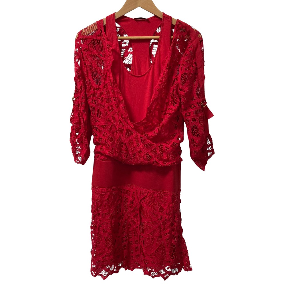【中古】美品 VIVIENNE TAM ヴィヴィアンタム レイヤード レース ワンピース サイズ1 レッド レディース Luxs ブランド古着のリュクス