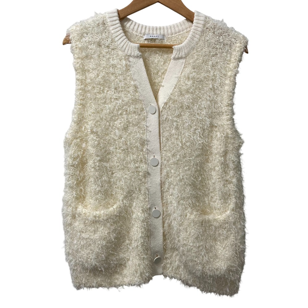 【中古】美品 24AW ANAYI アナイ ペーパーフェザーモールジレ ベスト サイズ38 オフホワイト レディース Luxs ブランド古着のリュクス