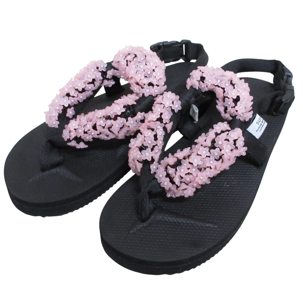 【中古】美品 SUICOKE スイコック セシリーバンセン コラボ フラワーモチーフ サンダル 22cm ブラック レディース Luxs ブランド古着のリュクス｜Luxs（ブランド古着のリュクス）