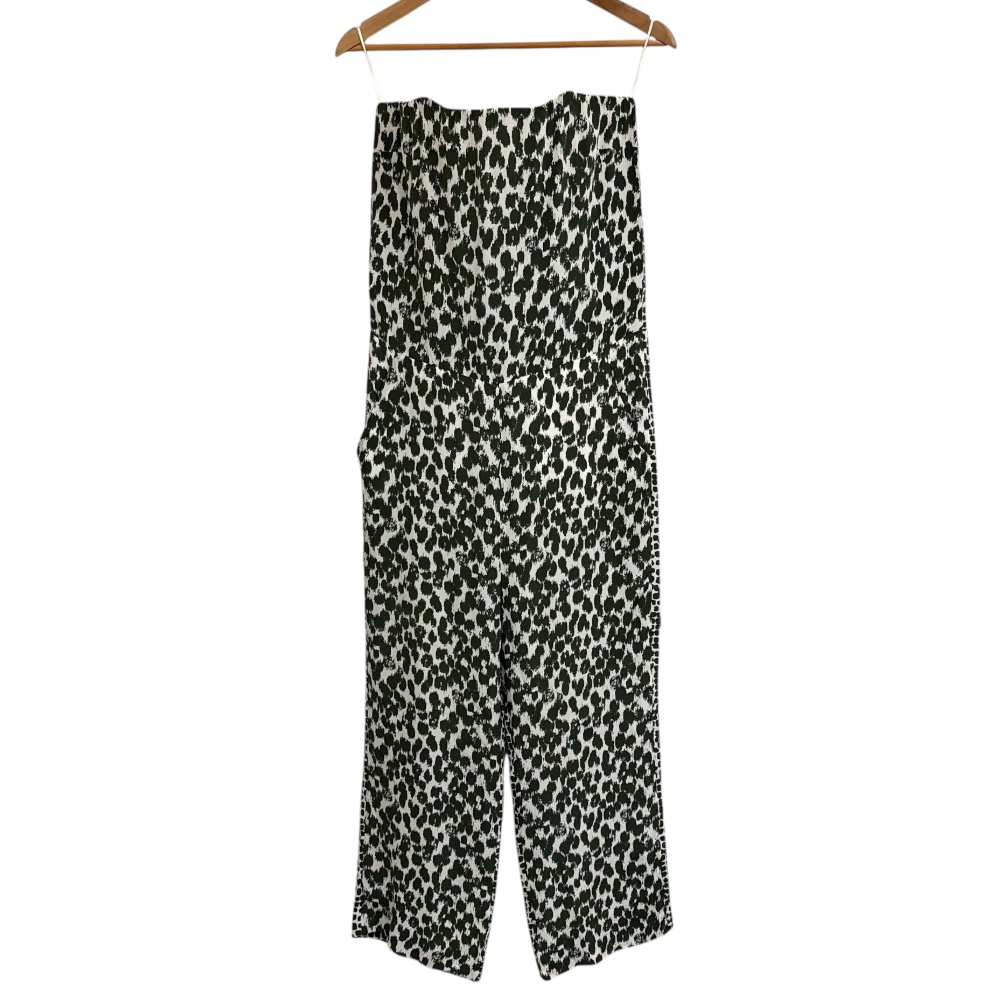 【中古】美品 STELLA McCARTNEY ステラマッカートニー 総柄 シルク100％ ベアオールインワン サロペット 40 オフホワイト×グリーン レディース Luxs ブランド古着のリュクス