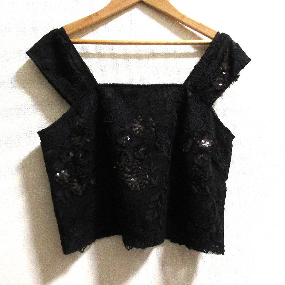 【中古】未使用 23AW Diagram ダイアグラム チュール刺繍 タンクトップ 0325341329 サイズ38 ブラック レディース Luxs ブランド古着のリュクス