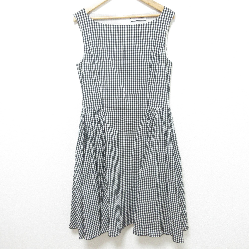 【中古】美品 クリーニング済 FOXEY NEW YORK フォクシーニューヨーク ギンガムチェック ノースリーブ ワンピース 40087 サイズ40 ブラック レディース Luxs ブランド古着のリュクス