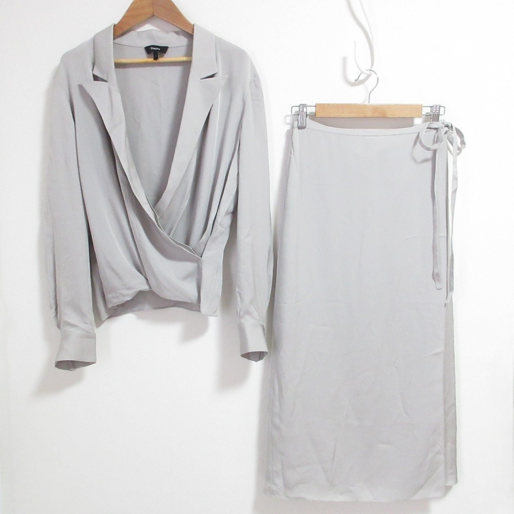 【中古】美品 24AW Theory セオリー MODERN GGT ラップブラウス スカート セットアップ サイズS/0 グレー レディース Luxs ブランド古着のリュクス