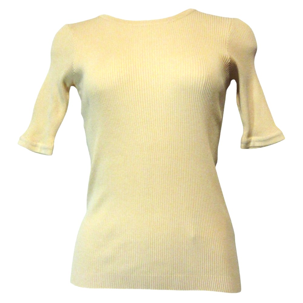 【中古】美品 AURALEE オーラリー GIZA HIGH GAUGE RIB KNIT TEE A00T02HR リブニットTシャツ 0 イエローベージュ レディース Luxs ブランド古着のリュクス