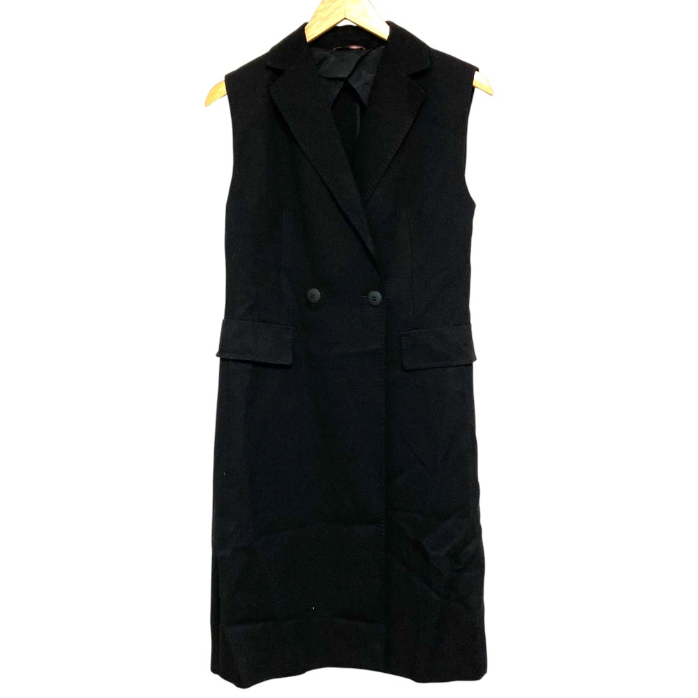 【中古】美品 24SS Max Mara studio マックスマーラ ステュディオ ダブルブレスト ロングジレ ノースリーブコート サイズ38 ブラック レディース Luxs ブランド古着のリュクス