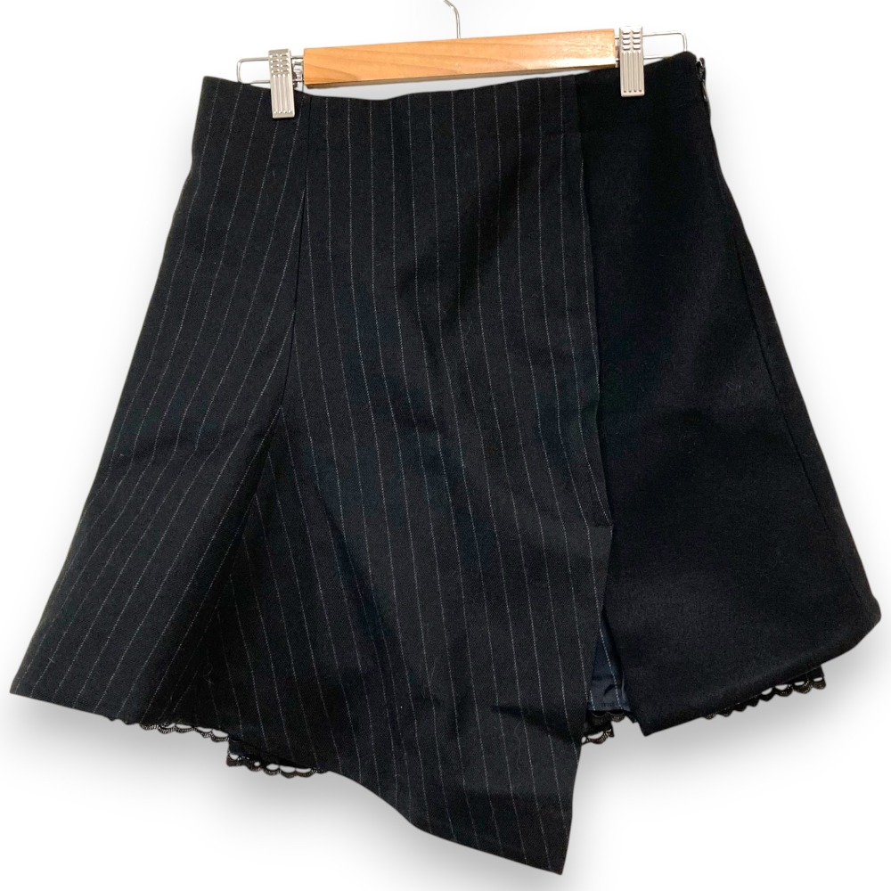 【中古】未使用 sacai サカイ ストライプ ウールドッキングスカート 24-07410 サイズ2 ブラック レディース Luxs ブランド古着のリュクス