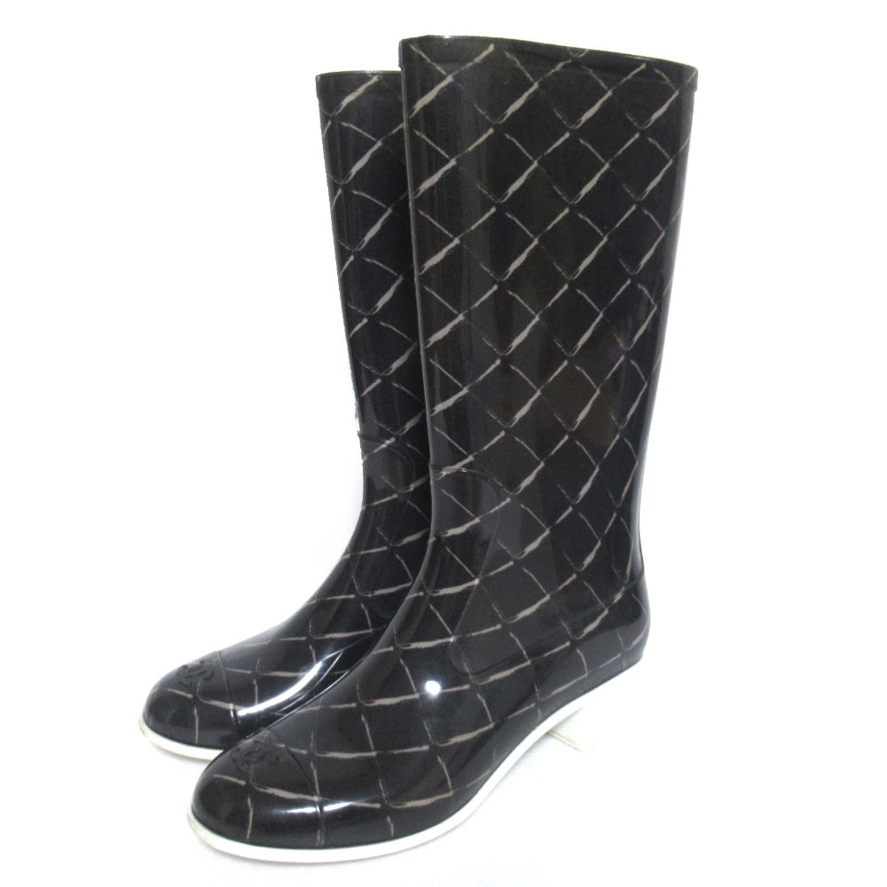 楽天市場】CHANEL レインブーツ HIGH BOOTS G34076 ラバー BLACK/WHITE